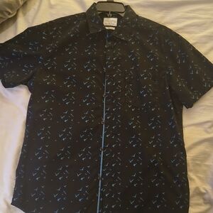 Cactus Men's Black Shirt with Blue Patterns